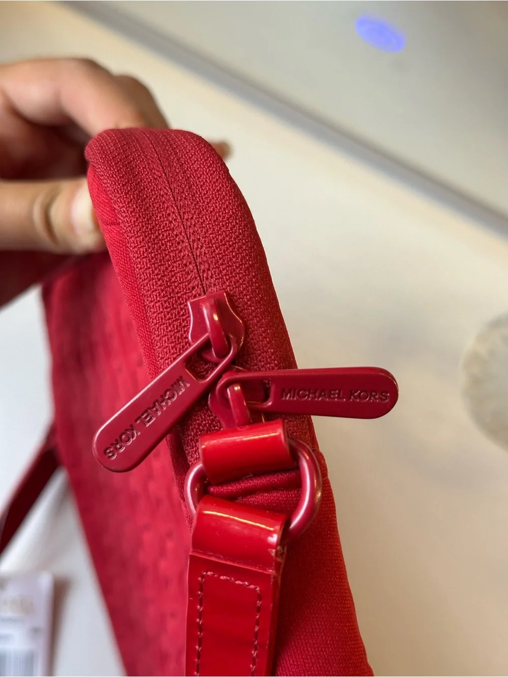 Michael Kors Red Quilted MK Logo Neoprene IPad Crossbody Pouch